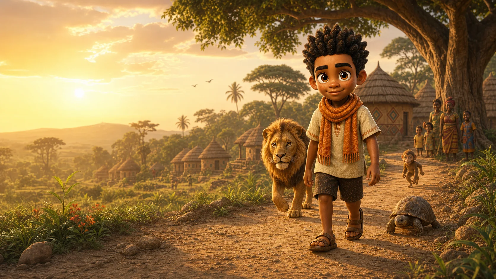 Young Kweku Anansi in his village