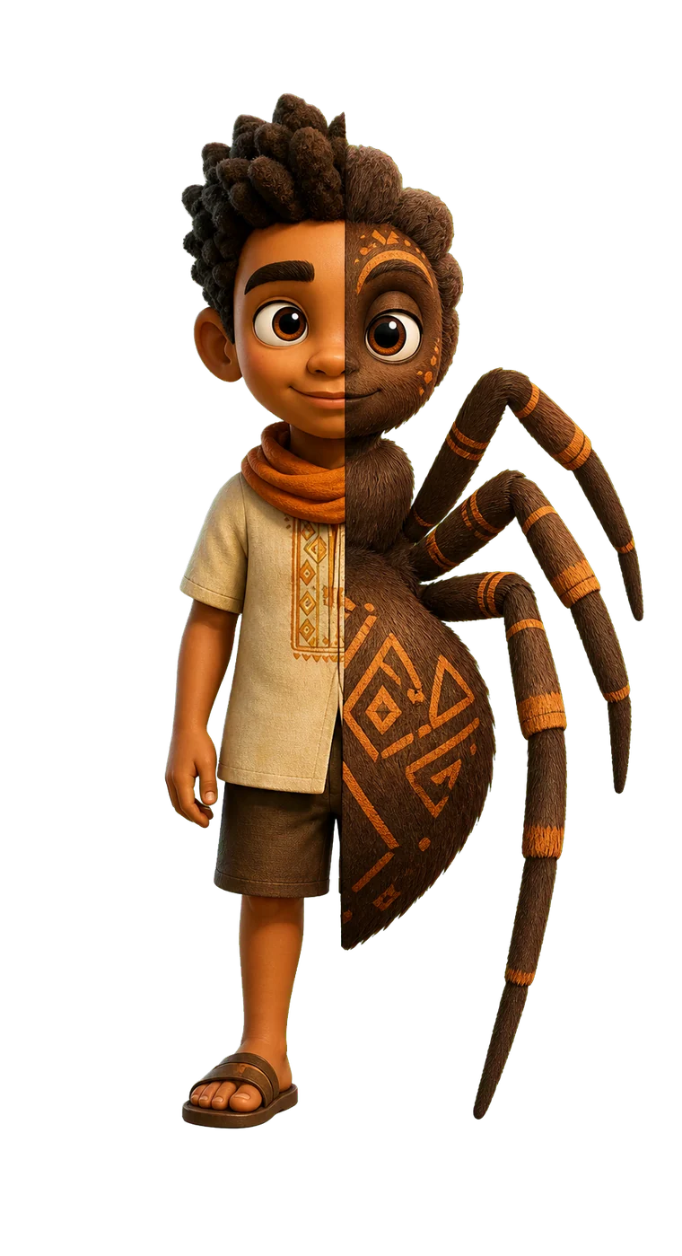 A split human and spider interpretation of Anansi