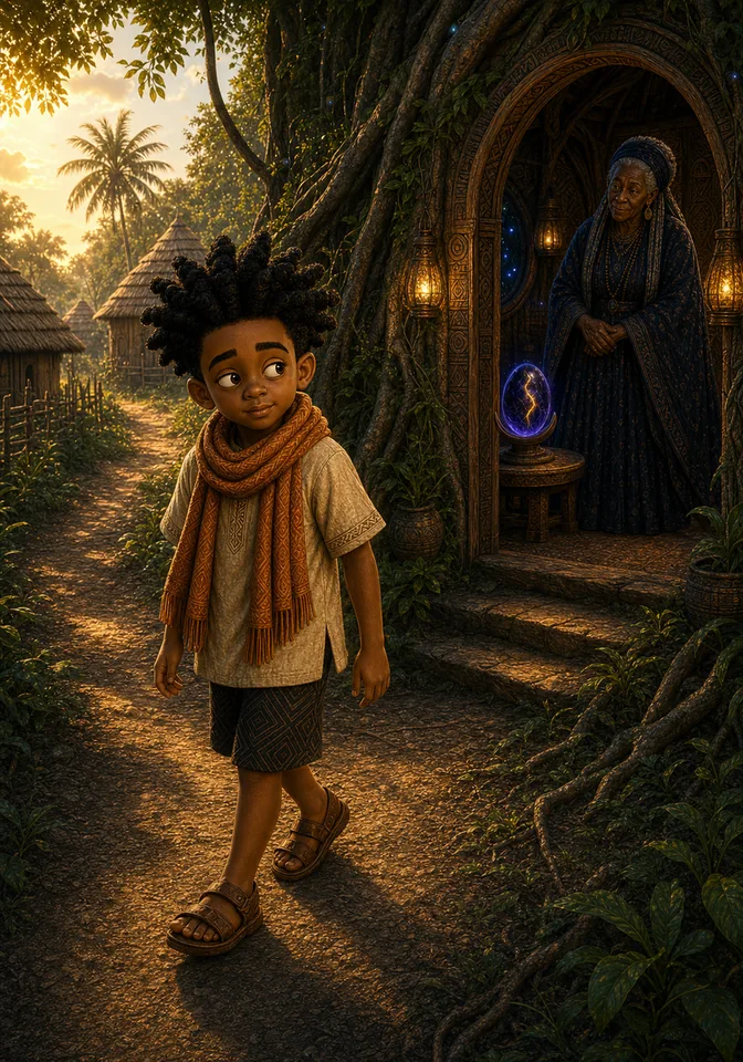 Restored Kweku walks home from Adoma's dwelling without treasure.