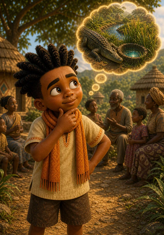 Illustration for Kweku Anansi and Allo's Secret Well, page 3