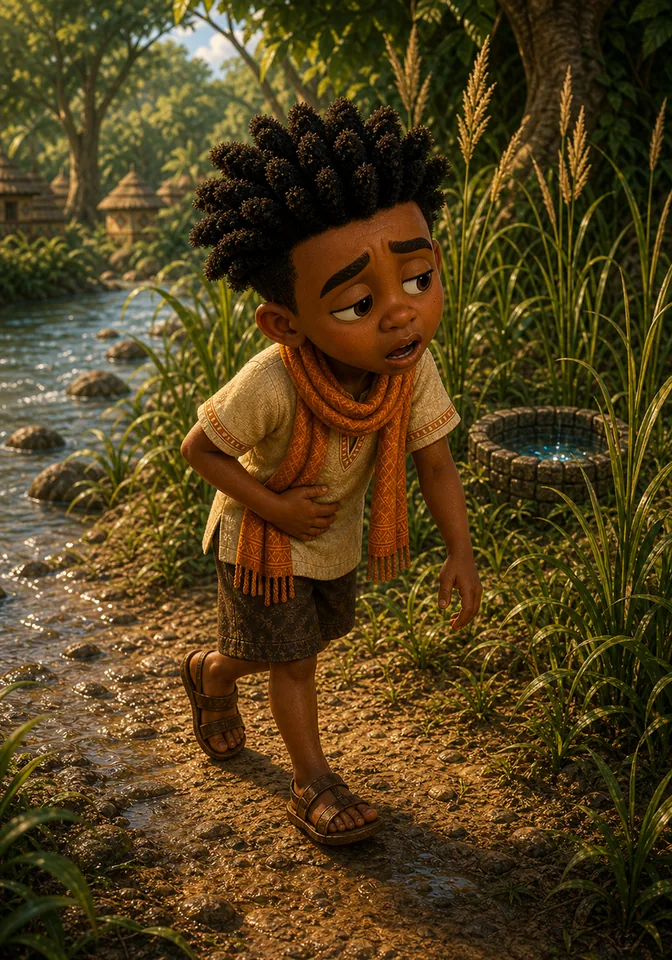 Illustration for Kweku Anansi and Allo's Secret Well, page 4