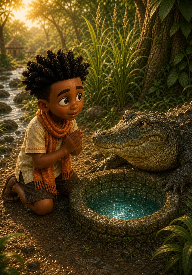 Illustration for Kweku Anansi and Allo's Secret Well, page 6