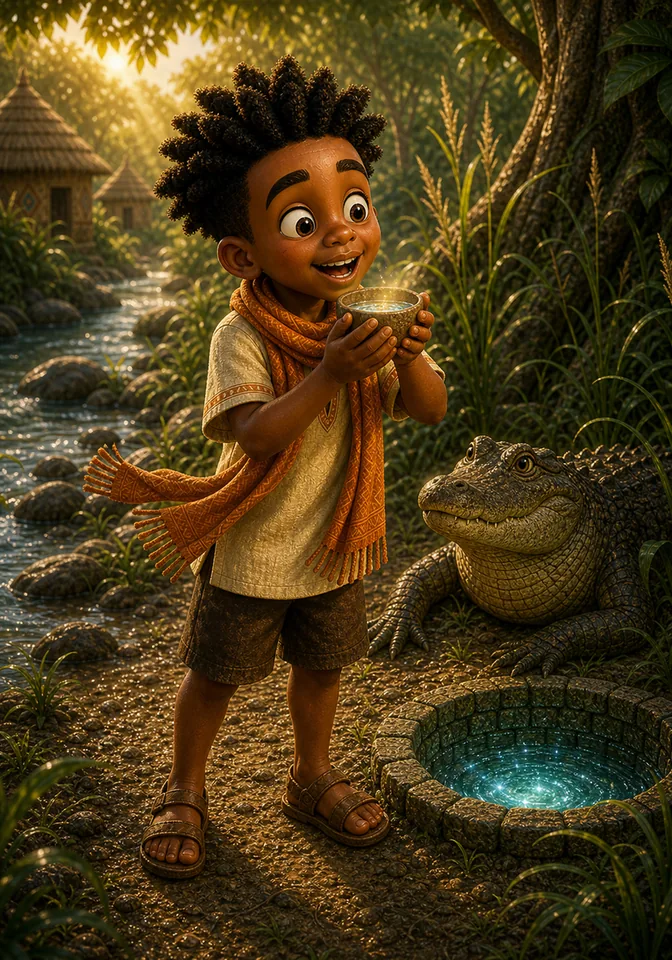 Illustration for Kweku Anansi and Allo's Secret Well, page 7