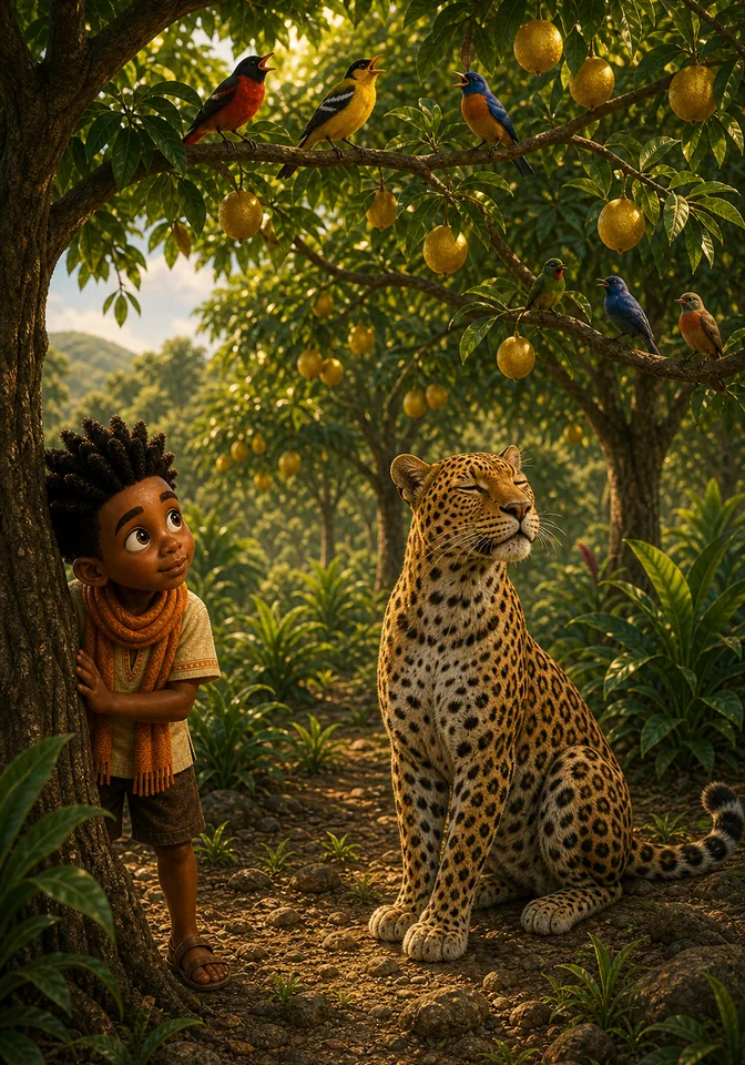 Illustration for Kweku Anansi and Nia the Leopard, page 3