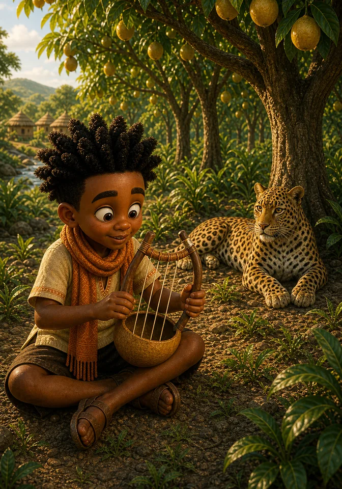 Illustration for Kweku Anansi and Nia the Leopard, page 5