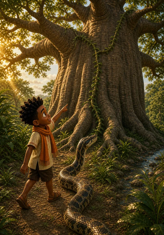 Illustration for Kweku Anansi and Ssese the Snake, page 5