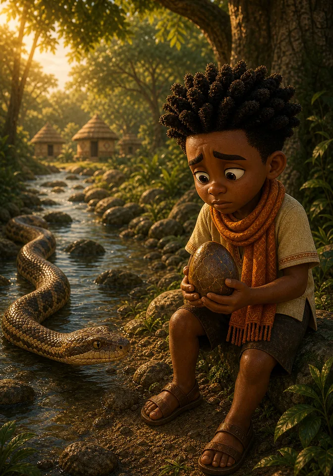 Illustration for Kweku Anansi and Ssese the Snake, page 9