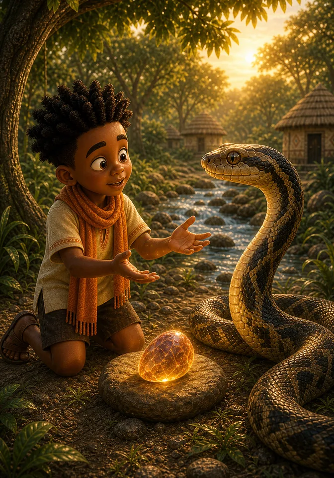 Illustration for Kweku Anansi and Ssese the Snake, page 11