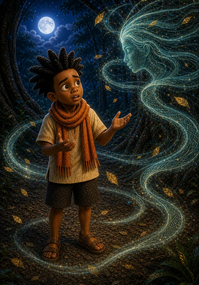 Binta gives Kweku the task of finding the oldest tree's melody.
