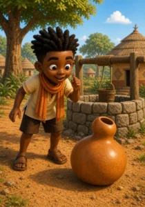 Kweku Anansi discovers a smooth brown calabash near the village well.