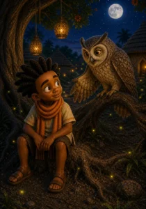 An owl spirit tells Kweku about the Celestial Circus.