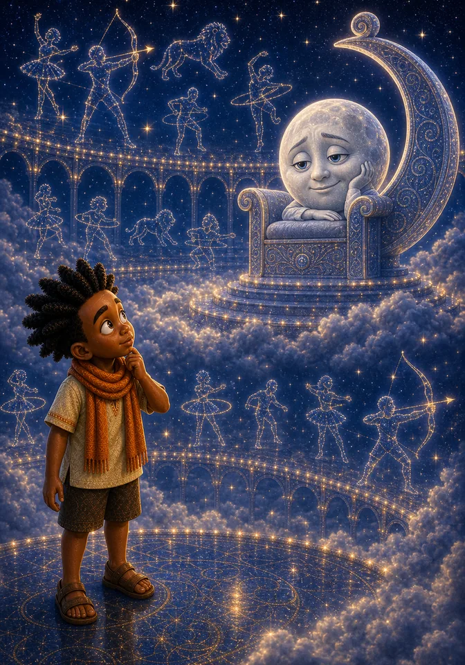 Kweku notices the Moon looks tired of repeated acts.