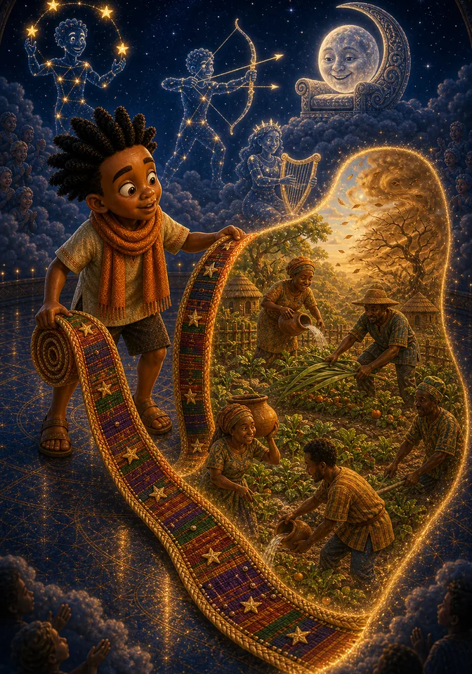 Kweku performs a courage story from a second ribbon.