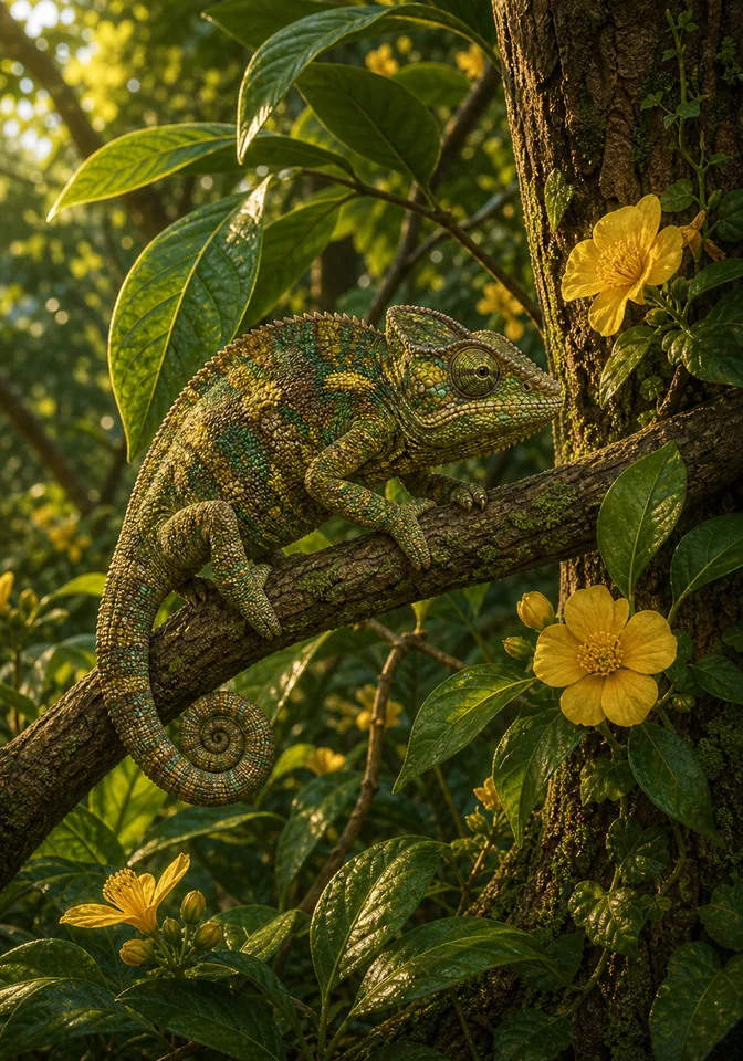 Illustration for Kweku Anansi and the Chameleon, page 2