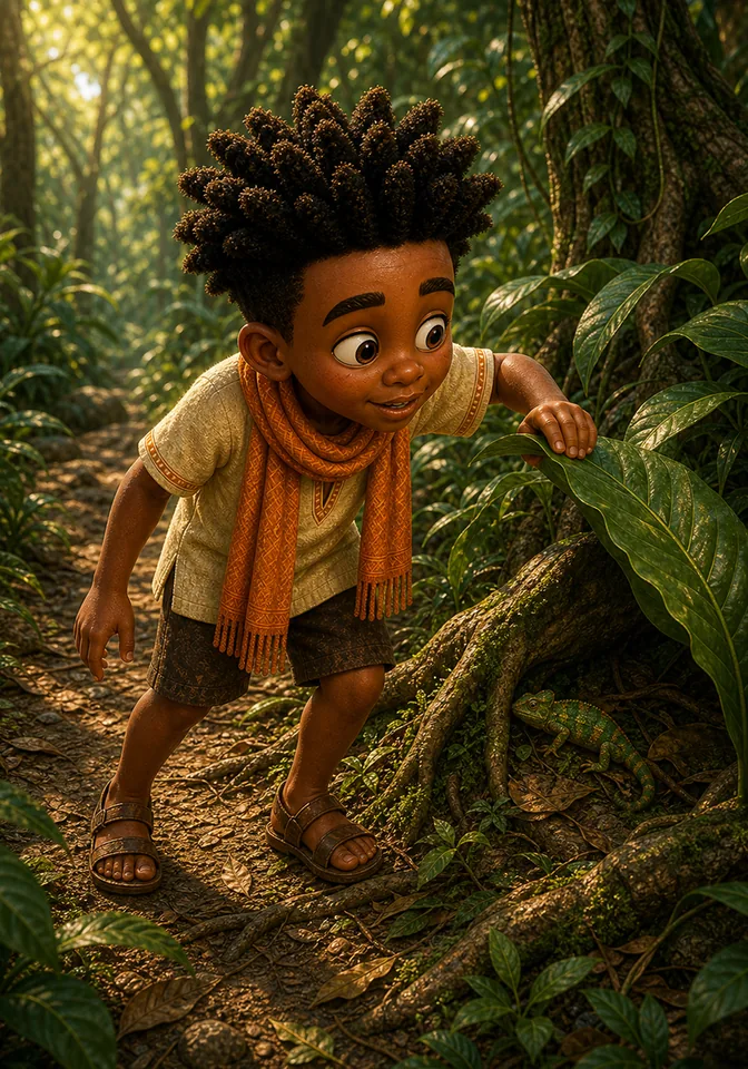 Illustration for Kweku Anansi and the Chameleon, page 4