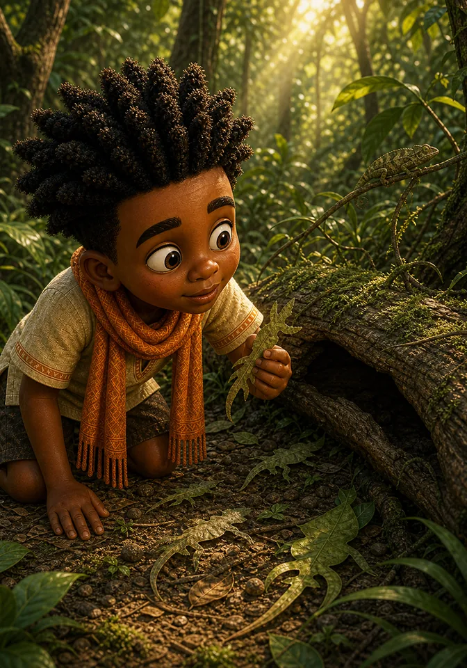 Illustration for Kweku Anansi and the Chameleon, page 5
