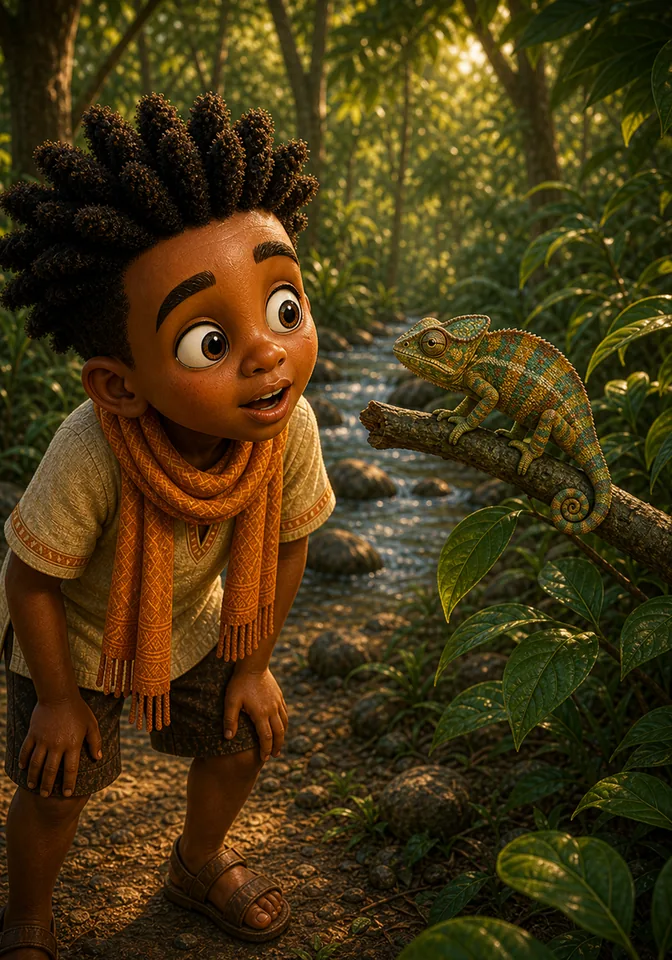 Illustration for Kweku Anansi and the Chameleon, page 8