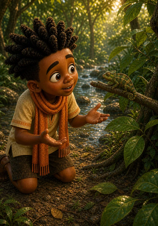 Illustration for Kweku Anansi and the Chameleon, page 9