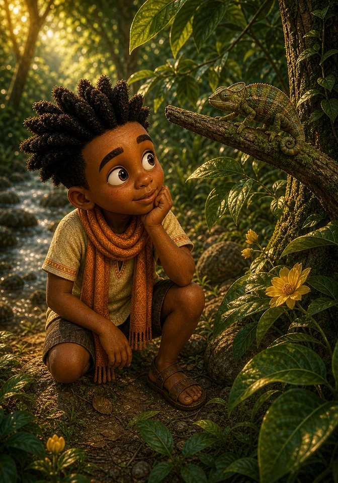 Illustration for Kweku Anansi and the Chameleon, page 10