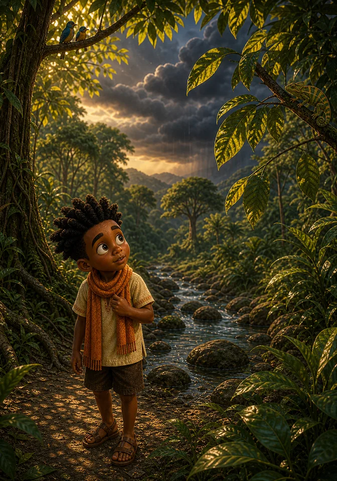 Illustration for Kweku Anansi and the Chameleon, page 11