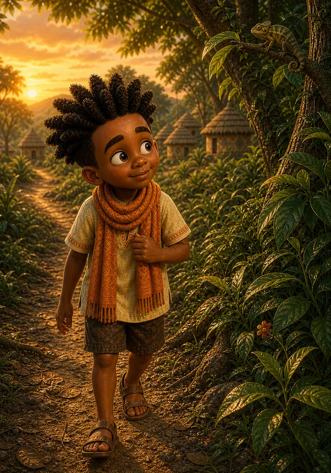 Illustration for Kweku Anansi and the Chameleon, page 12