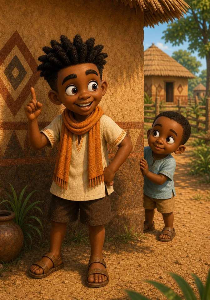 Dzifa watches as Kweku smiles with a clever idea.