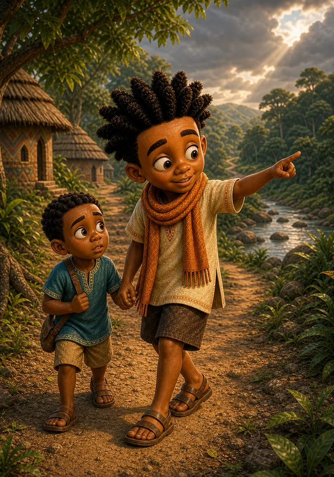 Kweku and Efe decide to seek the Akon bird feather together.