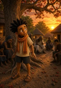 Kweku notices the quiet village without stories.