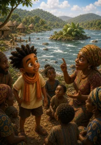 Illustration for Kweku Anansi and the Heavy Melon, page 1