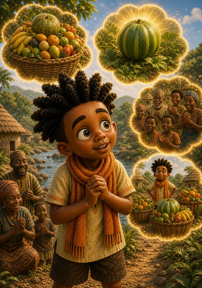 Illustration for Kweku Anansi and the Heavy Melon, page 2