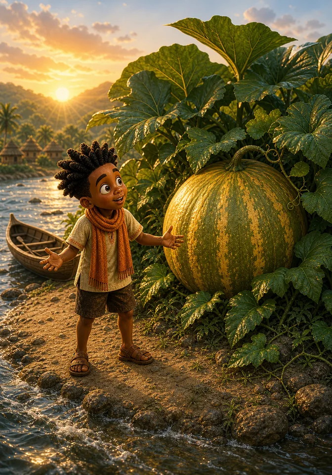 Illustration for Kweku Anansi and the Heavy Melon, page 3