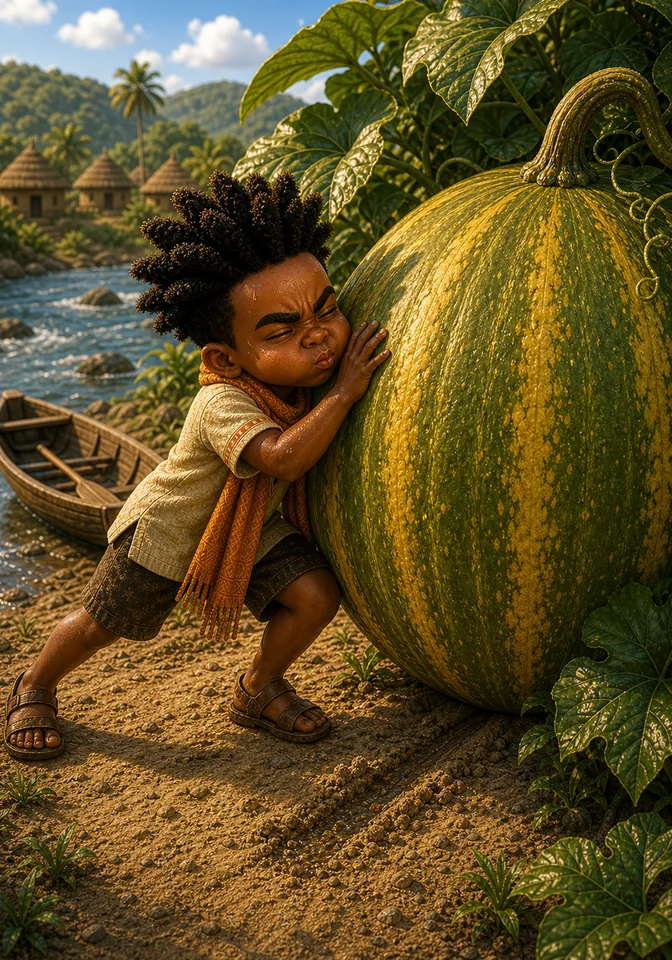 Illustration for Kweku Anansi and the Heavy Melon, page 4
