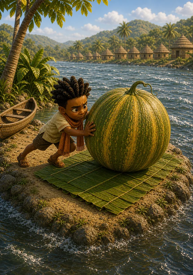 Illustration for Kweku Anansi and the Heavy Melon, page 5