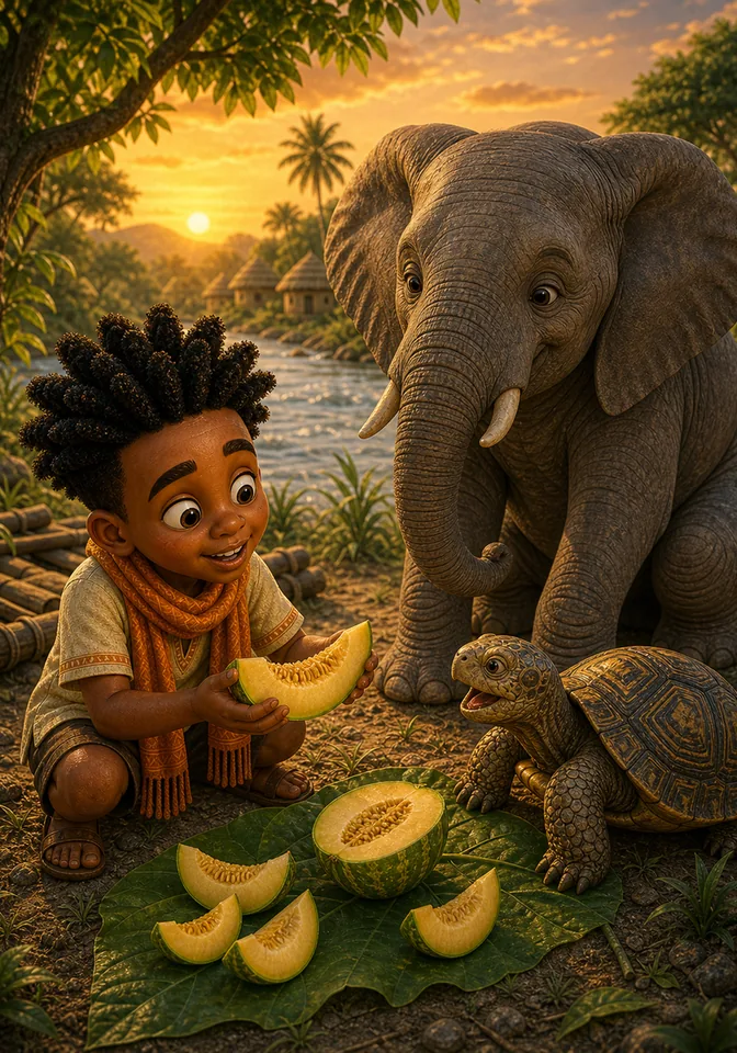 Illustration for Kweku Anansi and the Heavy Melon, page 10