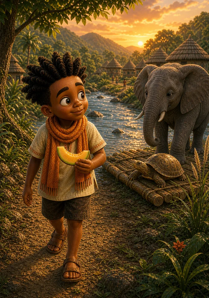 Illustration for Kweku Anansi and the Heavy Melon, page 12
