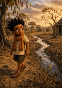 Kweku looks across the dry village landscape during a long dry season.
