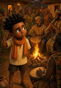 Illustration for Kweku Anansi and the Hidden Music, page 1