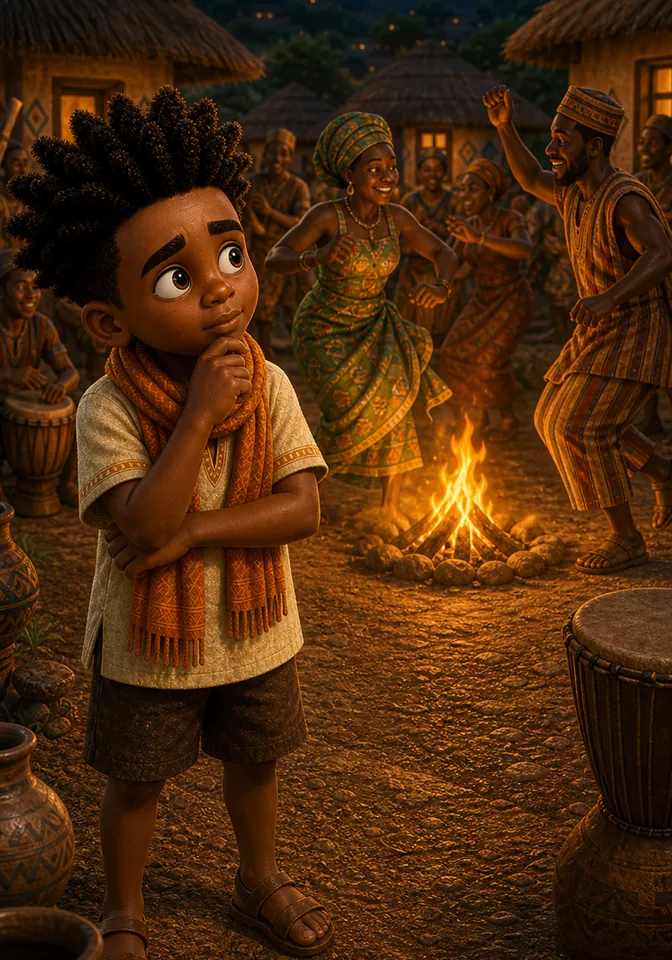 Illustration for Kweku Anansi and the Hidden Music, page 2