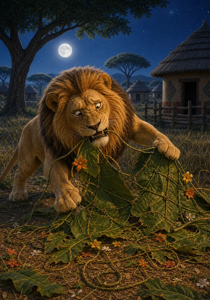 Illustration for Kweku Anansi and the Lion's Cloth Contest, page 6