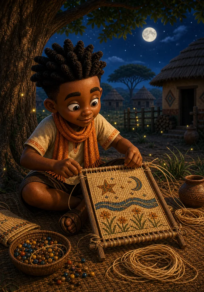 Illustration for Kweku Anansi and the Lion's Cloth Contest, page 7