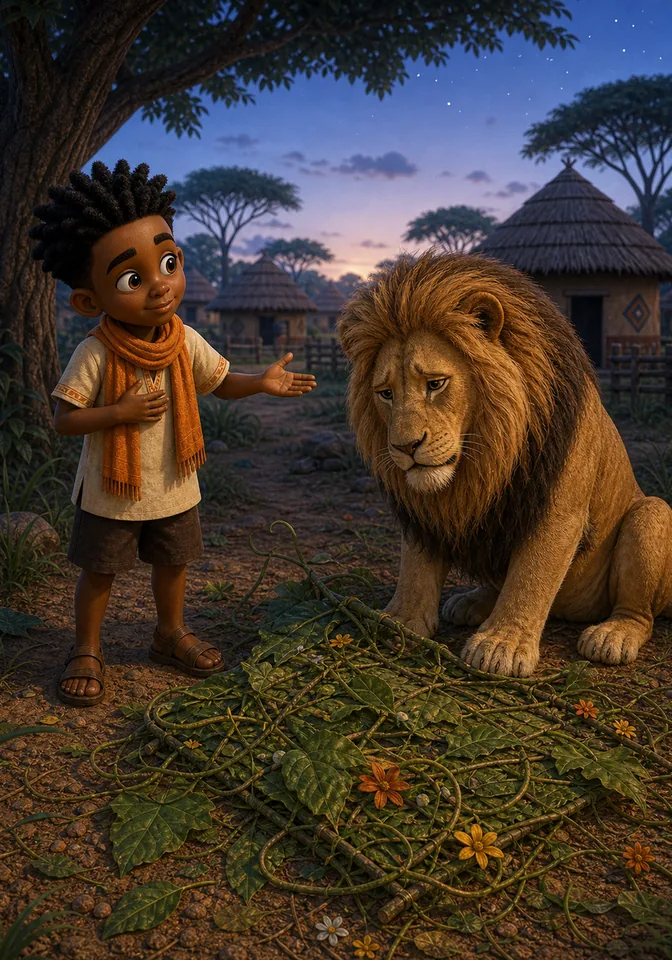 Illustration for Kweku Anansi and the Lion's Cloth Contest, page 8