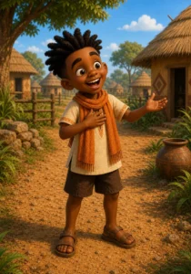 Kweku smiles in a sunny village, ready to sing.