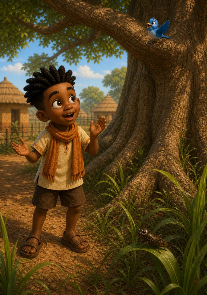Piku sings from the tree while Zith joins from the grass.