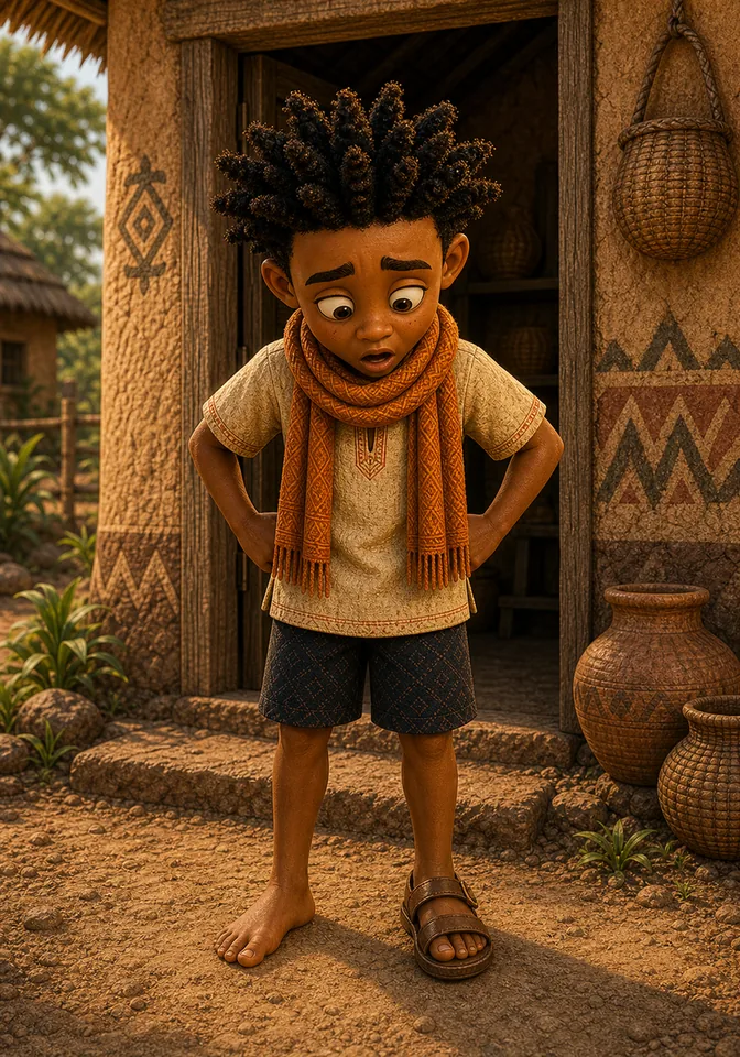 Kweku worries about going to the banquet with one sandal.