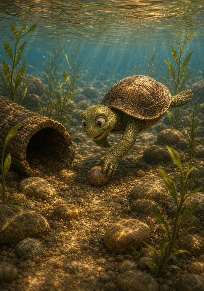 Kwesi Turtle searches underwater.