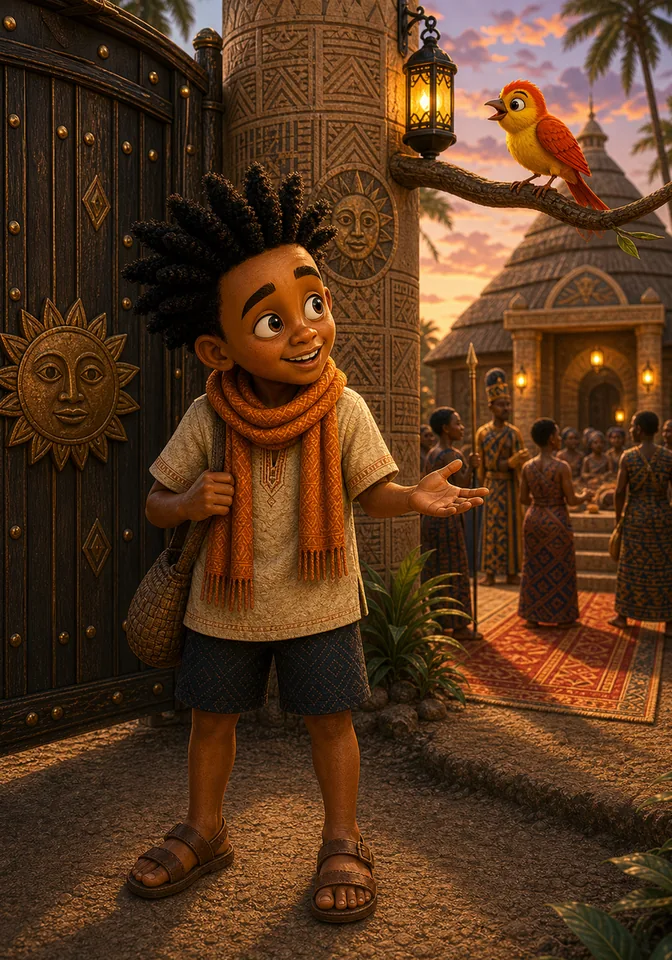 Kweku arrives at the banquet gate wearing both sandals.