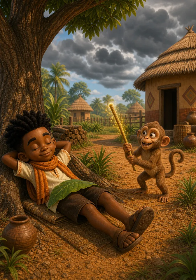 Illustration for Kweku Anansi and the Magic Stick, page 6