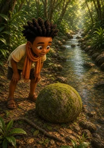 Illustration for Kweku Anansi and the Moss-Covered Rock, page 1