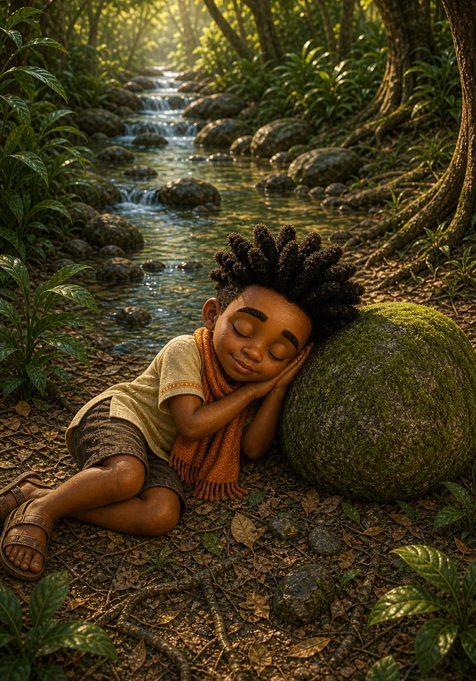 Illustration for Kweku Anansi and the Moss-Covered Rock, page 2