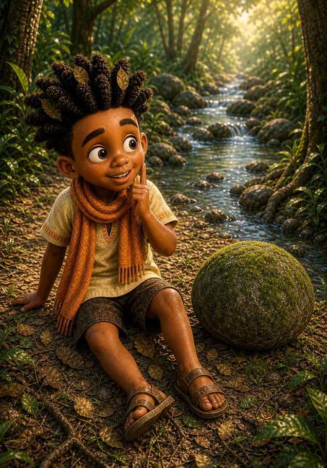 Illustration for Kweku Anansi and the Moss-Covered Rock, page 3